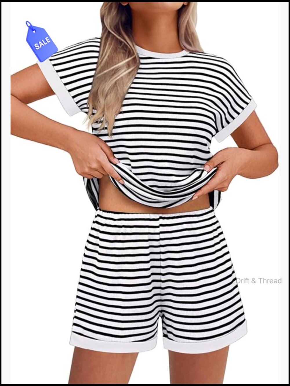 Soft Waffle Knit Lounge Set Short Sleeve Top Elastic Shorts Women's Size Small